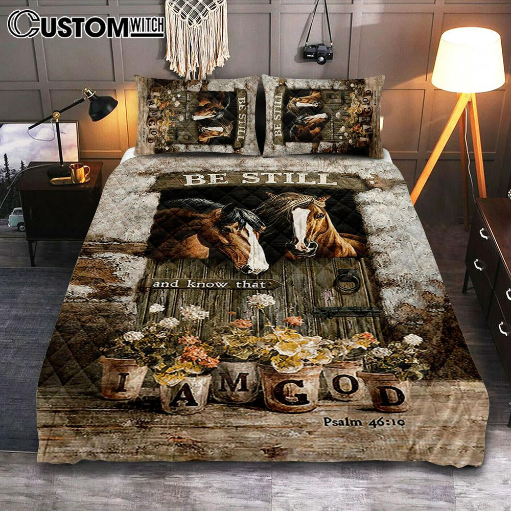 Horse Be Still And Know That I Am God Quilt Bedding Set Bedroom - Christian Cover Twin Bedding Quilt Bedding Set - Gift For Horse Lover