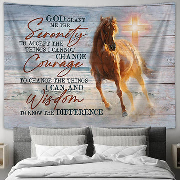 Horse Cross Light God Grant Me The Serenity Wall Art Tapestry - Christian Wall Decor - Gifts For Horse Lovers