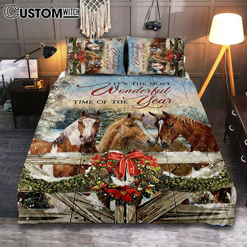 Horse Farm It&#39;s The Most Wonderful Time Of The Year Quilt Bedding Set Bedroom - Christian Cover Twin Bedding Quilt Bedding Set - Gift For Horse Lover
