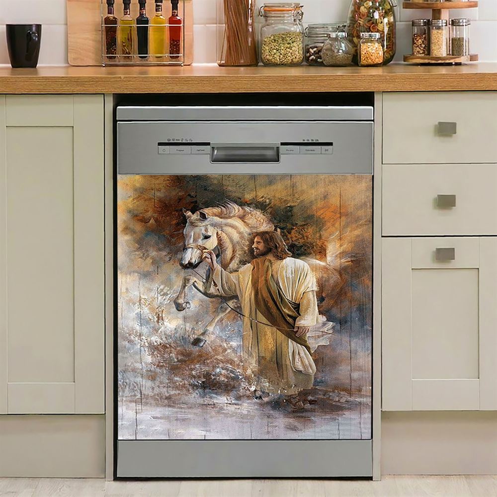Horse Jesus Christ Painting Dishwasher Cover, Christian Dishwasher Stickers, Bible Verse Kitchen Decor