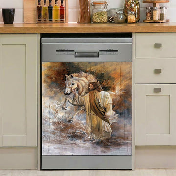 Horse Jesus Christ Painting Dishwasher Cover, Christian Dishwasher Stickers, Bible Verse Kitchen Decor