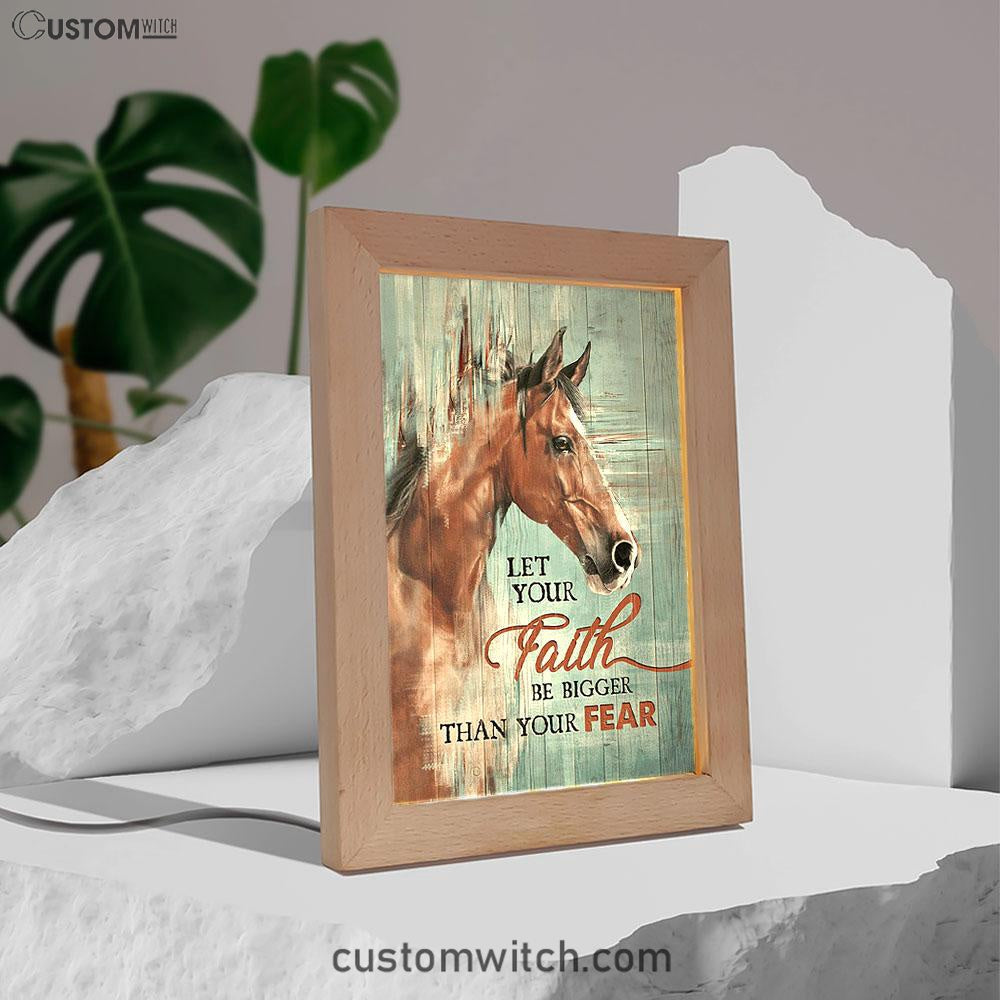 Horse Let Your Faith Be Bigger Than Your Fear Frame Lamp Art - Christian Night Light - Bible Verse Wooden Lamp