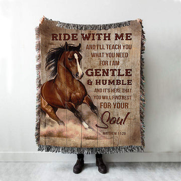 Horse Ride With Me Woven Throw Blanket - Christian Woven Blanket Prints - Bible Verse Woven Blanket Art