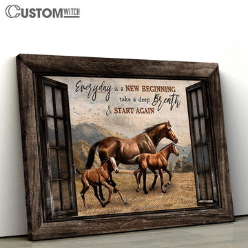 Horse Running In Grassland Every Is A New Beginning Canvas Prints - Religious Canvas Art - Christian Home Decor