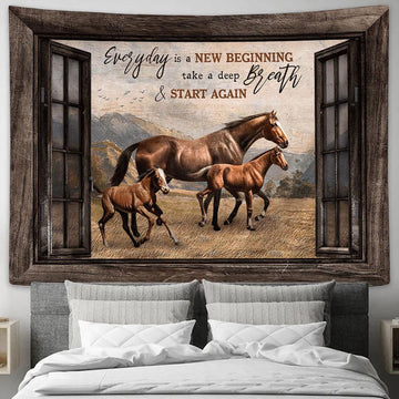 Horse Running In Grassland Every Is A New Beginning Tapestry Prints - Religious Tapestry Art - Christian Home Decor