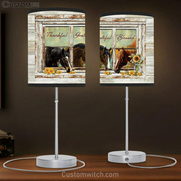Horse Sunflower Thankful Grateful Blesses Lamp Gift Table Lamp - Christian Bedroom Decor - Gifts For Horse Lovers