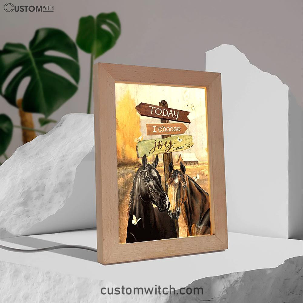 Horse Today I Choose Joy Frame Lamp Art - Christian Night Light - Bible Verse Wooden Lamp