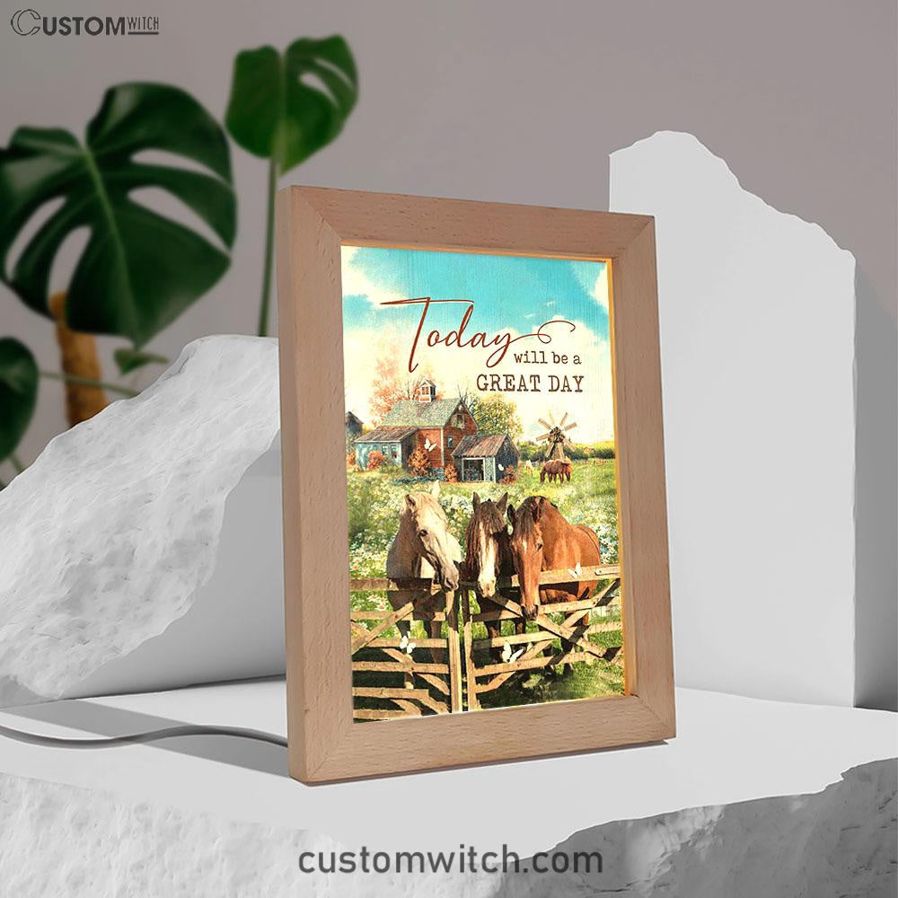 Horse Today Will Be A Great Day Frame Lamp Art - Bible Verse Wooden Lamp - Inspirational Art - Christian Home Decor