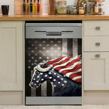 Horse Us Pattern Black Background Us Flag Dishwasher Cover, Christian Dishwasher Stickers, Bible Verse Kitchen Decor