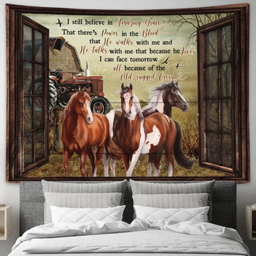 Horses Amazing Grace Tapestry Prints - Christian Wall Art - Religious Home Decor