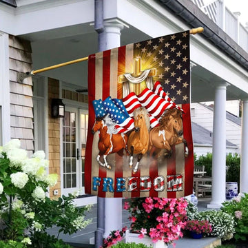 Horses Christian Cross American Flag, Outdoor Christian House Flag, Christian Flag, Scripture Flag, Garden Banner