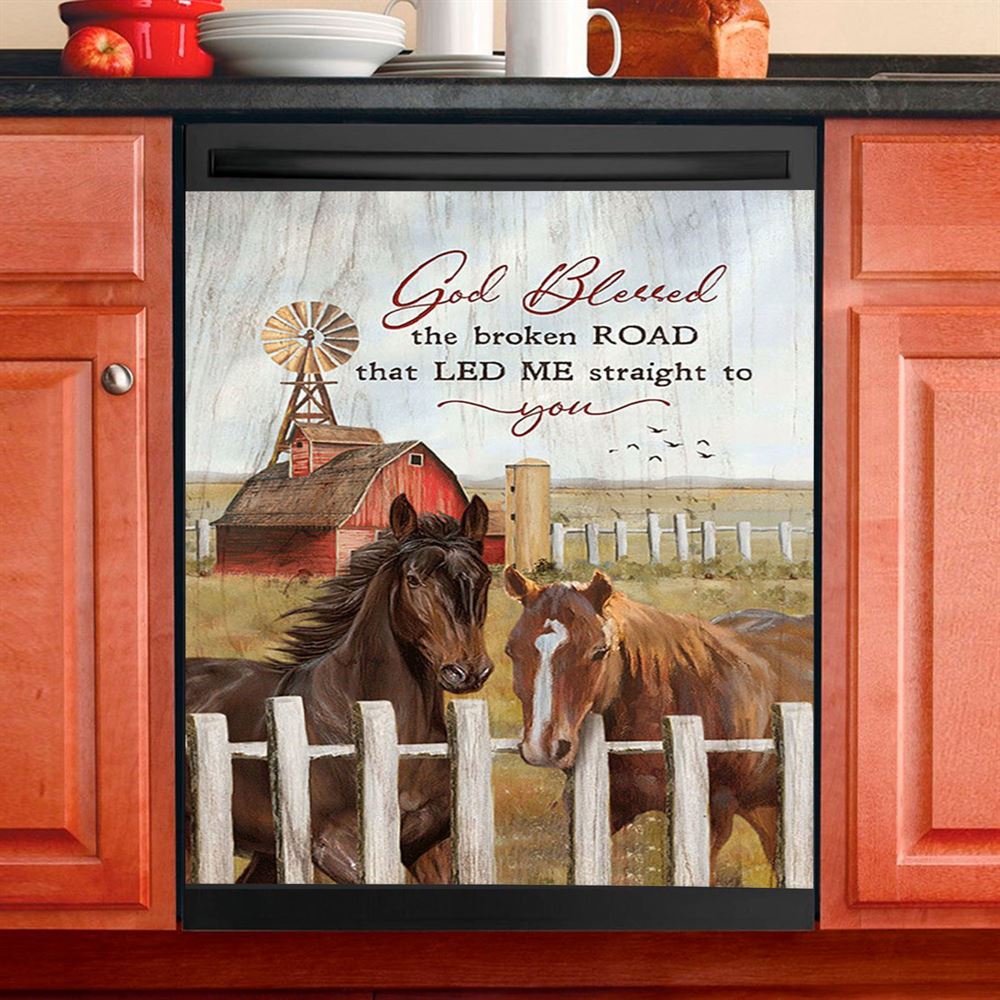 House God Blessed The Broken Road That Led Me Straight To You Dishwasher Cover, Bible Verse Dishwasher Stickers, Christian Inspirational Kitchen Decor