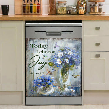 Hummingbird Baby Blue Flower Today I Choose Joy Dishwasher Cover, Christian Dishwasher Stickers, Bible Verse Kitchen Decor