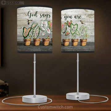 Hummingbird Caladium Pots God Says You Are Large Table Lamp Art - Christian Bedroom Decor - Religious Wall Decor