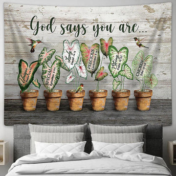 Hummingbird Caladium Pots God Says You Are Large Tapestry Art - Christian Wall Decor - Religious Wall Decor