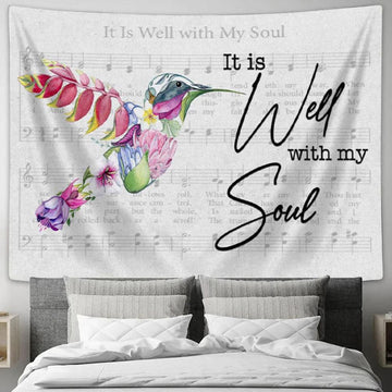 Hummingbird Flower - It Is Well With My Soul Tapestry Wall Art - Christian Wall Decor