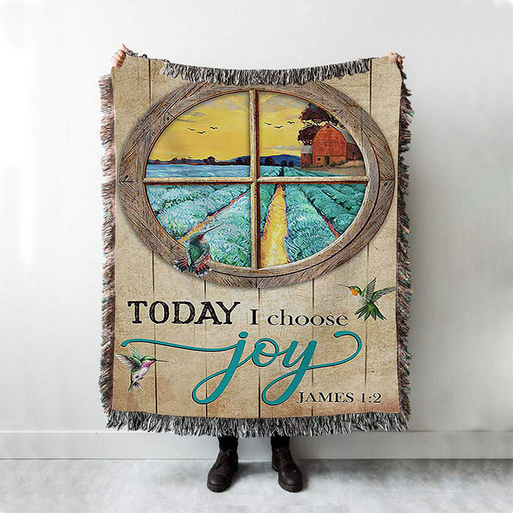 Hummingbird Today I Choose Joy Woven Throw Blanket - Bible Verse Woven Blanket Art - Inspirational Art - Christian Home Decor