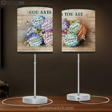 Hydrangeas God Says You Are Unique Large Table Lamp Art - Christian Bedroom Decor - Religious Wall Decor