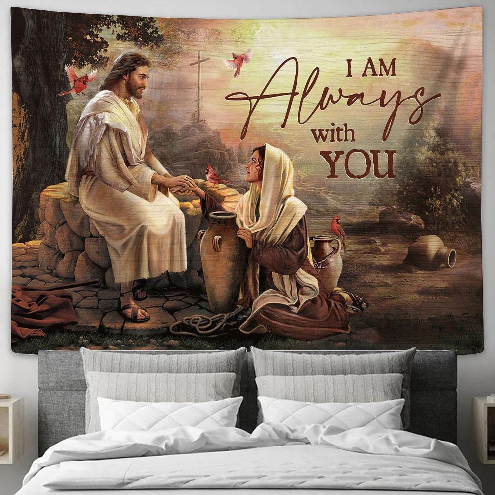 I Am Always With You Tapestry - Jesus And Maria Red Cardinal Tapestry Prints - Religious Tapestry Art - Christian Home Decor