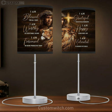 I Am Bless For All I Have Table Lamp - Jesus Faith God Lion Head Large Table Lamp Art - Christian Bedroom Decor - Religious Wall Decor