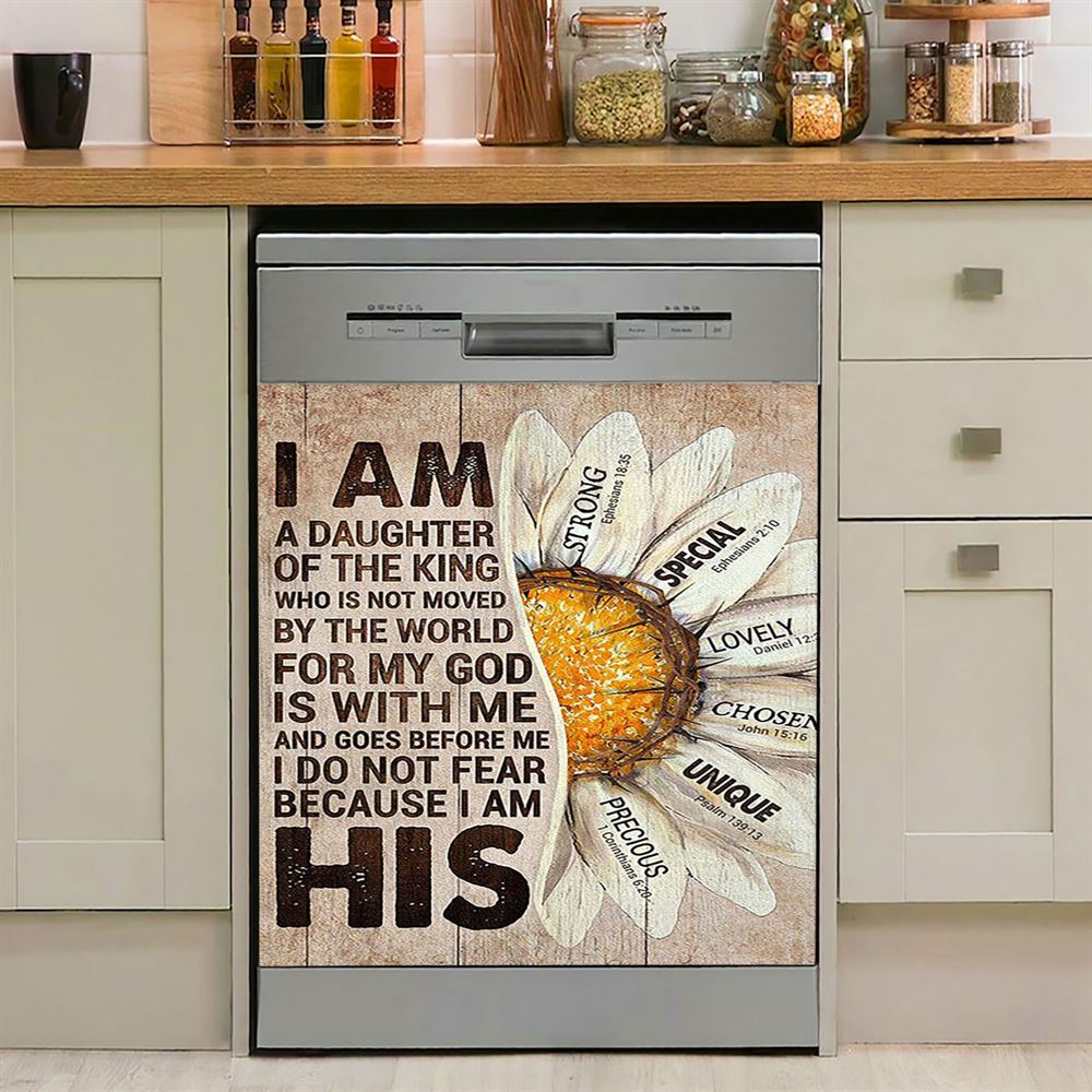 I Am Daughter Of The King Dishwasher Cover, Half Of Daisy Flower Dishwasher Stickers, Christian Kitchen Decor