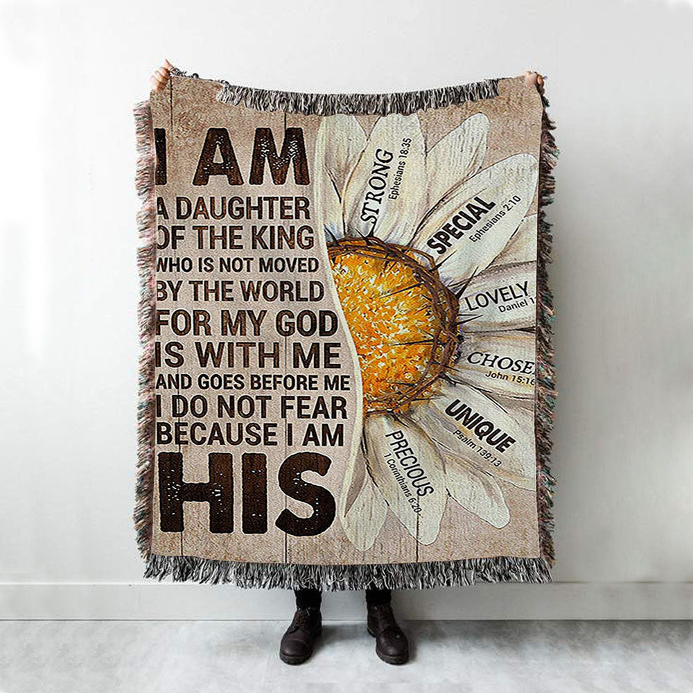 I Am Daughter Of The King Woven Blanket - Half Of Daisy Flower Woven Blanket Art - Christian Art - Bible Verse Throw Blanket - Religious Home Decor