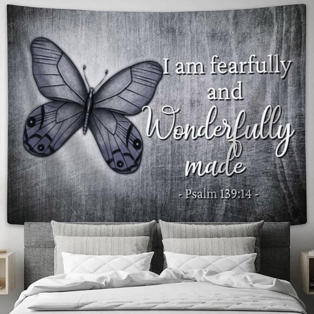 I Am Fearfully And Wonderfully Made Butterfly Tapestry Prints - Religious Wall Decor - Christian Tapestry Wall Art