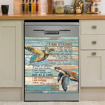 I Am Strong I Am A Survivor Sea Turtle Dishwasher Cover, Christian Dishwasher Stickers, Bible Verse Kitchen Decor