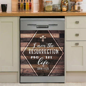 I Am The Resurrection And The Life John 1125 Dishwasher Cover, Christian Dishwasher Stickers, Religious Kitchen Decor