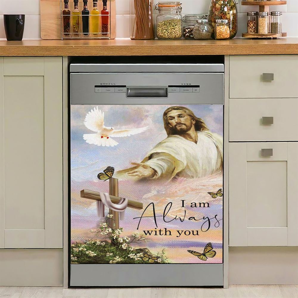 I Am With You Always Matthew 2820 Christian Jesus Christ Reaching Out His Hand Dishwasher Cover, Bible Verse Dishwasher Stickers