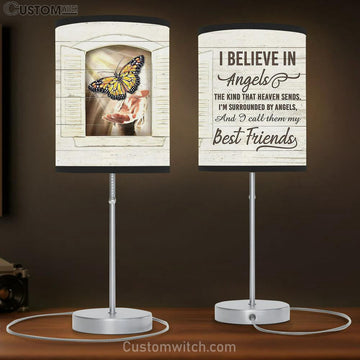 I Believe In Angel And Call Them My Best Friends Table Lamp - Jesus Hand Butterfly Lamp Gift Table Lamp - Christian Lamp Gift - Religious Art