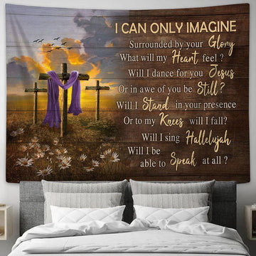 I Can Only Image The Old Rugged Cross Daisy Flower Field Tapestry Prints - Religious Tapestry Art - Christian Home Decor