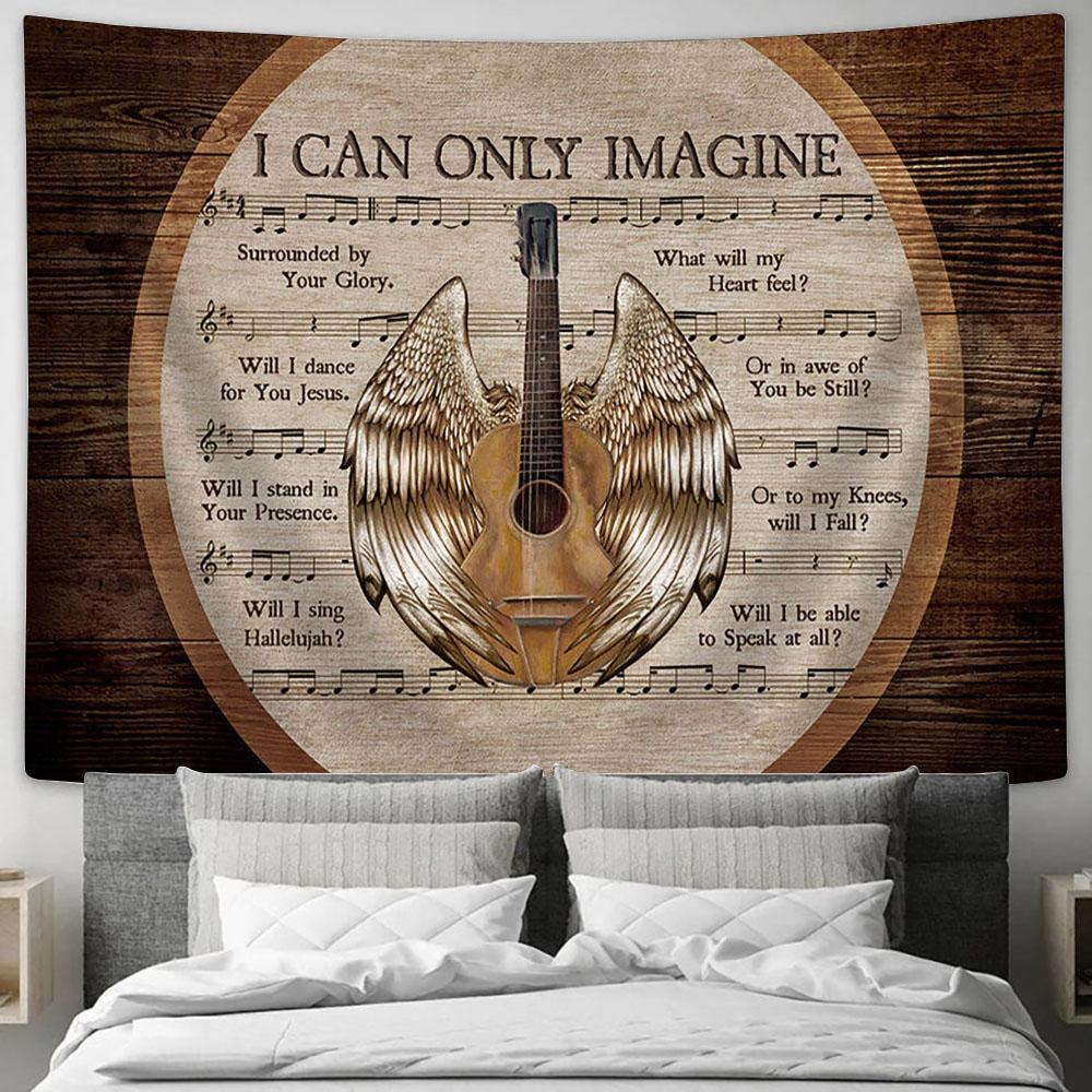 I Can Only Imagine Acoustic Guitar, Angel Wings Wall Art Tapestry - Christian Wall Art - Religious Art
