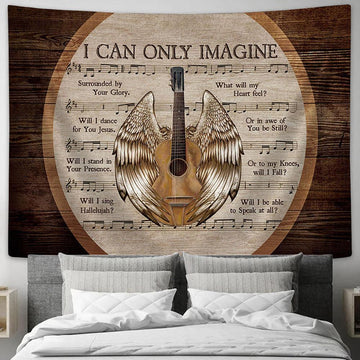 I Can Only Imagine Acoustic Guitar, Angel Wings Wall Art Tapestry - Christian Wall Art - Religious Art