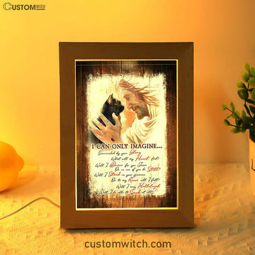 I Can Only Imagine Black Cat Jesus Frame Lamp - Take My Hand Frame Lamp Art - Bible Verse Wooden Lamp - Christian Home Decor