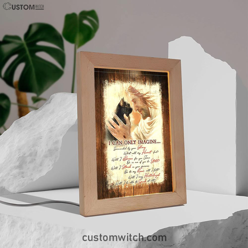 I Can Only Imagine Black Cat Jesus Frame Lamp - Take My Hand Frame Lamp Art - Bible Verse Wooden Lamp - Christian Home Decor