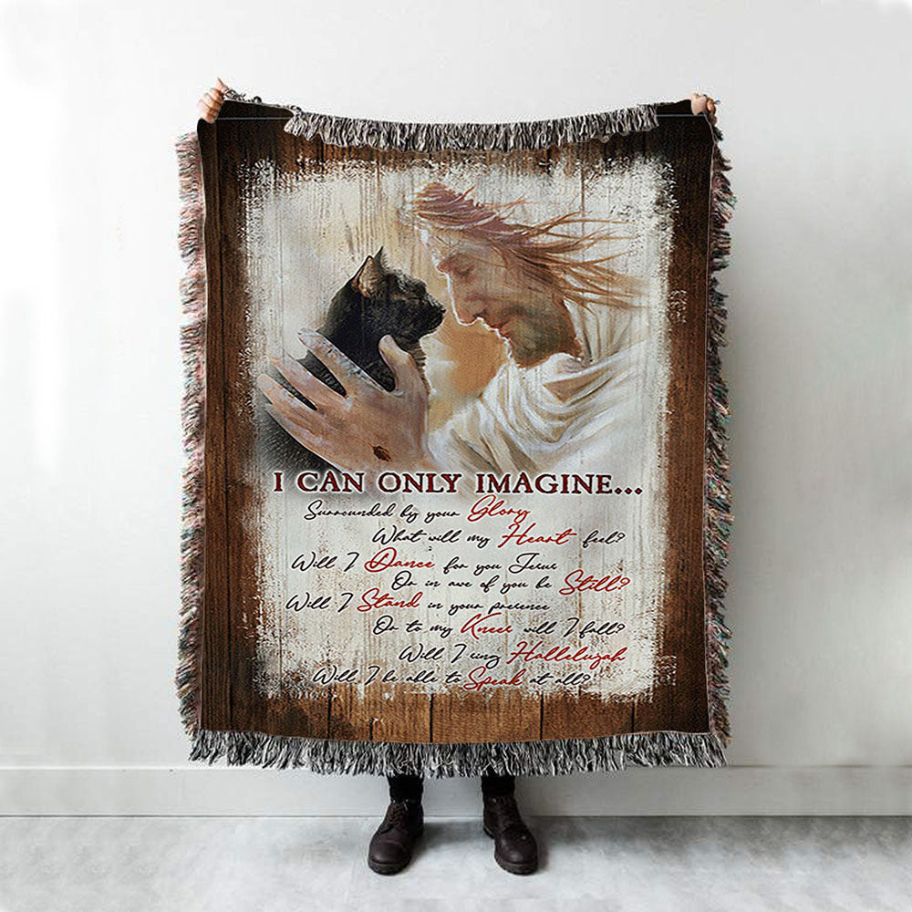 I Can Only Imagine Black Cat Jesus Woven Blanket - Take My Hand Woven Throw Blanket - Bible Verse Woven Blanket Art - Christian Home Decor