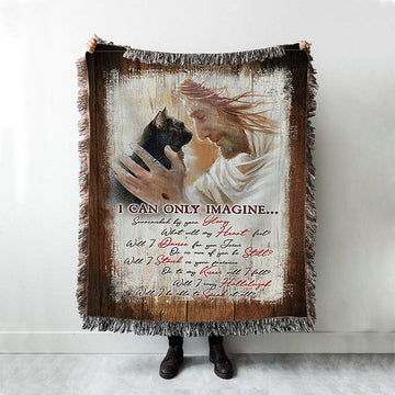 I Can Only Imagine Black Cat Jesus Woven Blanket - Take My Hand Woven Throw Blanket - Bible Verse Woven Blanket Art - Christian Home Decor