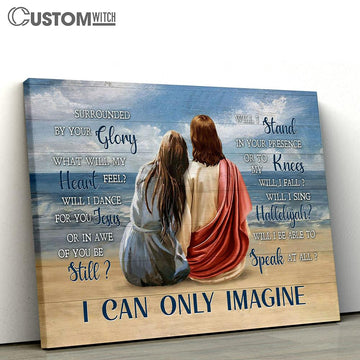 I Can Only Imagine Blue Beach Girl Wall Art Canvas - Christian Wall Art - Religious Art