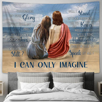 I Can Only Imagine Blue Beach Girl Wall Art Tapestry - Christian Wall Art - Religious Art