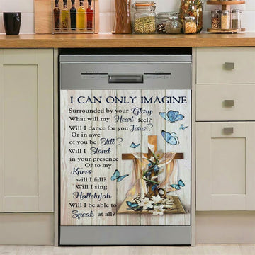 I Can Only Imagine Butterflies Cross Christian Dishwasher Cover, Bible Verse Dishwasher Stickers, Scripture Kitchen Decor