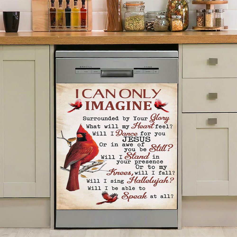 I Can Only Imagine Cardinal On The Cross Dishwasher Cover, Christian Dishwasher Stickers, Religious Kitchen Decor
