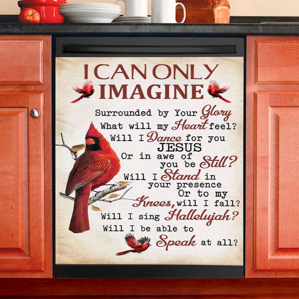 I Can Only Imagine Cardinal On The Cross Dishwasher Cover, Christian Dishwasher Stickers, Religious Kitchen Decor
