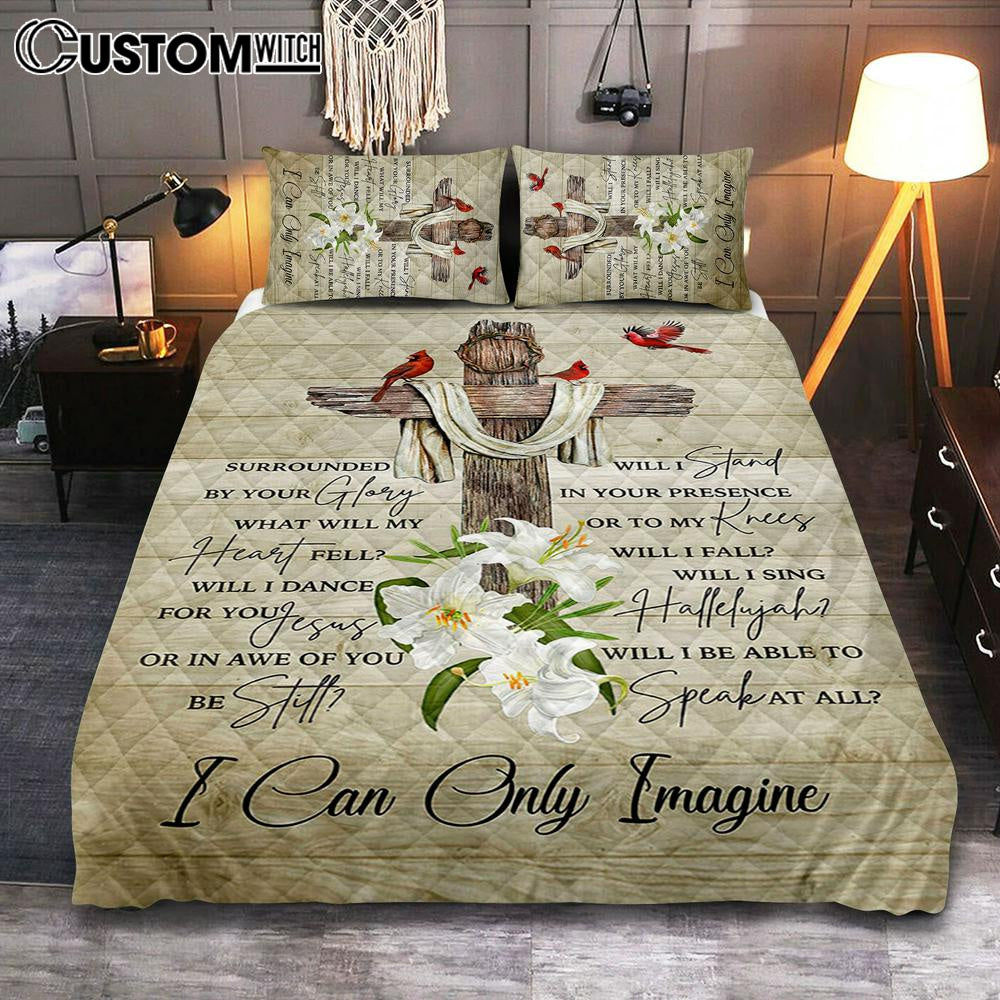 I Can Only Imagine Cardinal On The Cross Quilt Bedding Set Bedroom - Christian Cover Twin Bedding Quilt Bedding Set - Religious Quilt Bedding Set Prints