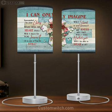 I Can Only Imagine Cross Flower Blue Butterfly Large Table Lamp Art - Christian Bedroom Decor - Religious Wall Decor