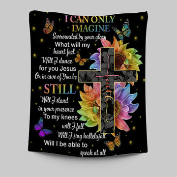 I Can Only Imagine Cross Sunflower Tapestry Wall Art - Christian Wall Art Decor - Religious Tapestries Wall Hanging Prints