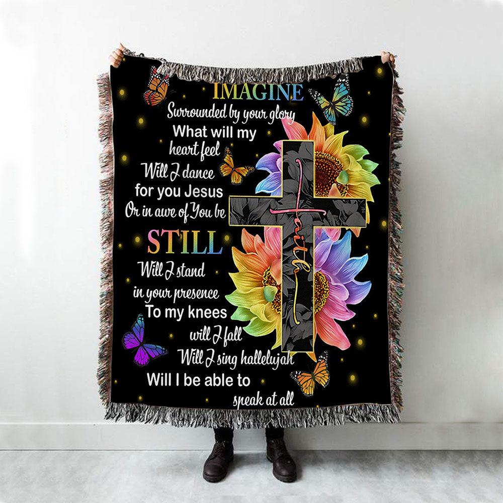 I Can Only Imagine Cross Sunflower Woven Throw Blanket - Christian Throw Blanket Decor - Religious Woven Blanket Prints