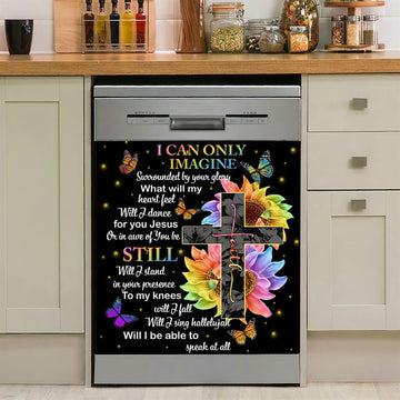 I Can Only Imagine Daisy Flower Hummingbird Dishwasher Cover, Bible Verse Dishwasher Stickers, Christian Inspirational Kitchen Decor
