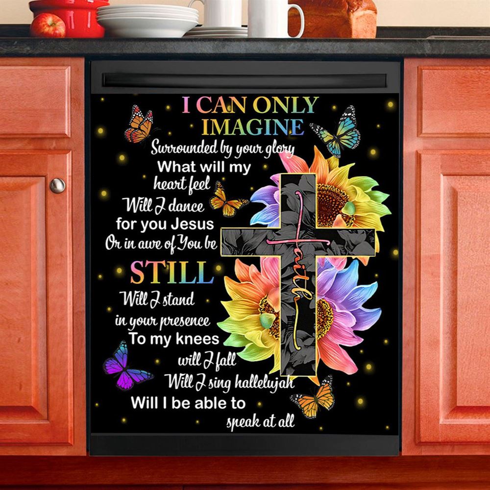 I Can Only Imagine Daisy Flower Hummingbird Dishwasher Cover, Bible Verse Dishwasher Stickers, Christian Inspirational Kitchen Decor
