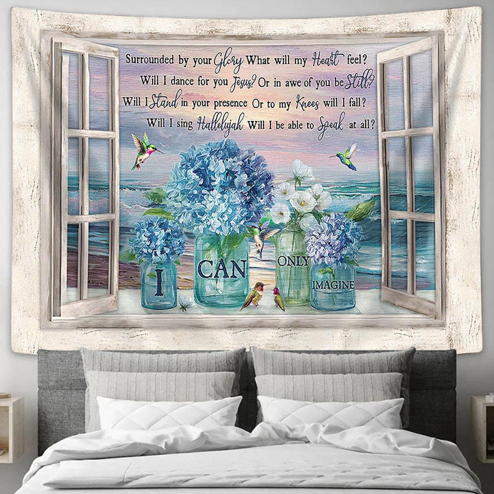 I Can Only Imagine Hydrangea Blue Flower Amazing Sunset Large Tapestry Art - Christian Wall Decor - Religious Wall Decor